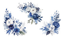 Dusty Blue Rose, Echeveria Succulent, White Hydrangea, Ranunculus, Anemone, Eucalyptus, Juniper Vector Design Wedding Bouquets.Seasonal Flower Card.Floral Square Composition.Isolated And Editable