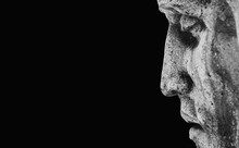 Close Up Face Of Jesus Christ In Profile. Copy Space For Text Or Design.
