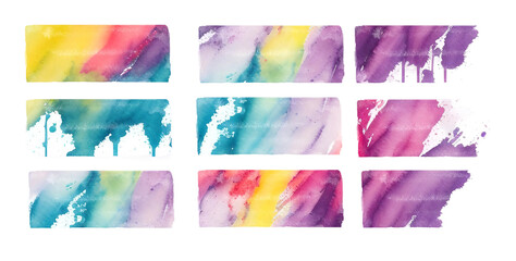 Wall Mural - Watercolor squares and rectangulars collection in bright rainbow colors colors. Watercolor stains set isolated on white background. AI generated