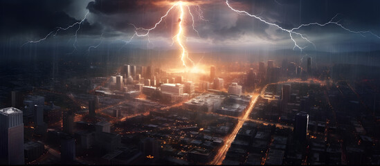 Wall Mural - cityscape struck by giant lightning