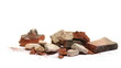 © dule964 - Pile shattered red tiles pieces and stone isolated on white, side view