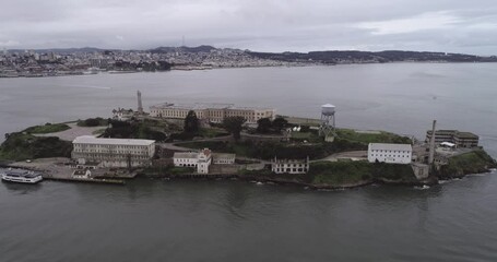 Wall Mural - Aerial view of Alcatraz island in the San Francisco Bay. USA. The most famous Alcatraz Prison, Jail. Sightseeing Place. Drone.