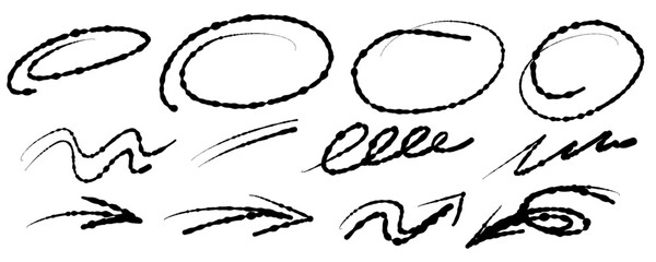 Sketch highlight ovals line and underlines. Doodle drunge Marker hand drawn highlight scrawl circles . Marker sketch. Highlighting text. Round scribble frames. Stock vector illustration on white.