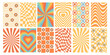 © fairyy_user - Groovy checkered patterns, radial lines, happy daisy flowers, hearts, rainbow colors hippie retro 60s 70s yellow orange backgrounds wallpaper