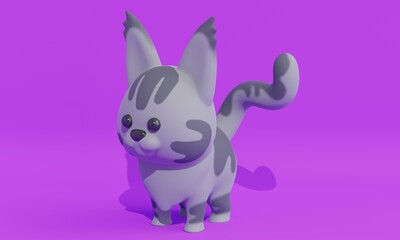 Poster - Cute Maine Coon on a lilac background. 3d rendering