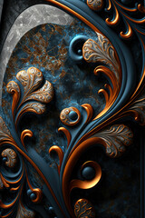 Wall Mural - Luxurious black, teal and gold smooth marble background ,made with Generative AI