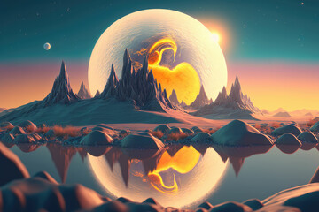 Wall Mural - Fantasy planet , night sky on background ,made with Generative AI