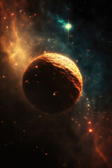 Wall Mural - Sunrise over and frozen alien planet in space, fantasy world
