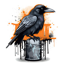 A Crow T-shirt Design Inspired By Street Art, Featuring A Stylized Crow With Graffiti Tags And Drips, Against A Concrete Wall Background, Conveying A Sense Of Rebellion And Urban Cultur, Generative Ai