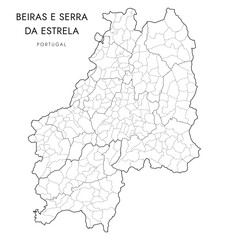 Wall Mural - Vector Map of the Subregion of Beiras e Serra da Estrela (Comunidade Intermunicipal) with borders of Districts, Municipalities (Concelhos) and Civil Parishes (Freguesias) as of 2023 - Portugal