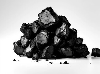 Natural wood charcoal, traditional charcoal or hard wood charcoal isolated on white background created with Generative AI technology