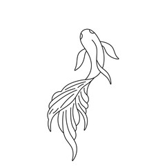 Wall Mural - Vector isolated one single beautiful fish with long tail top view colorless black and white contour line easy drawing