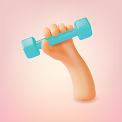 Wall Mural - 3d Human Hand Holding Dumbbell Cartoon Style Gym or Home Training Concept. Vector illustration of Workout