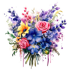 Poster - Watercolor flower bouquet. Illustration AI Generative.