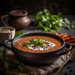 Creamy and aromatic dal makhani, featuring black lentils and kidney beans cooked to perfection in a rich blend of spices. AI-generated image
