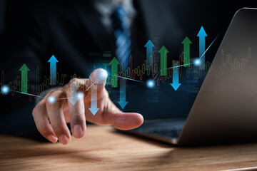 Aufkleber - Investor Planning and strategy, Stock market, business people working with technical price graph and indicator, candlestick chart and stock trading tablet screen financial investment growth concept.