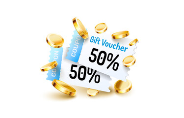 Coupon special voucher 50 percentage, Check banner special offer. Vector