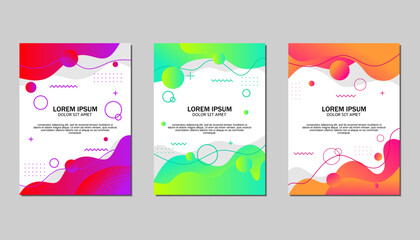Poster - Three sets of colorful templates with gradient colors. Design with liquid form. 