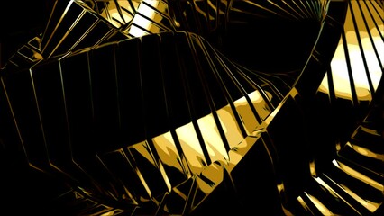 Poster - Yellow and gray stripes. Design. Black background with stripes made in 3d abstraction that rotate.