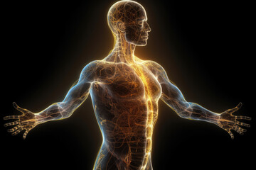 Wall Mural - astral body silhouette on dark background. esoteric, spiritual life and meditation concept. afterlif