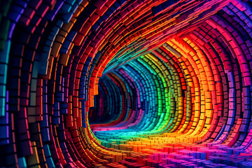 Wall Mural - Neon tunnel with fluorescent lights running down the top