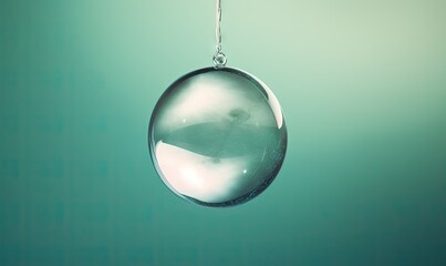 Wall Mural -  a glass ornament hanging from a wire on a green background.  generative ai