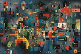 Fototapeta Paryż - Abstrakcyjne  tło styl Miro inspirowane surrealistycznym malarzem grafika Generative AI