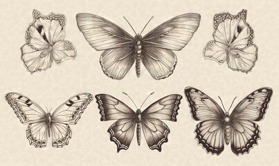  a drawing of a butterfly set on a beige background with a black outline.  generative ai