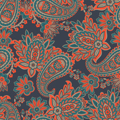  Seamless pattern with paisley ornament. Ornate floral decor for fabric. Vector illustration