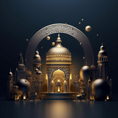 Eid al adha islamic decoration background with arabic crescent, ramadan kareem, iftar, eid al fitr,  3D illustration. AI Generative