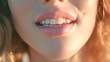 closeup woman with crooked teeth, mouth and lips. Generative AI