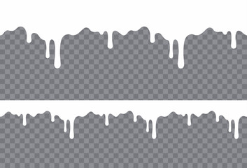Wall Mural - milk drip seamless pattern. white liquid, melt yogurt flow or cream wave border on transparent backg