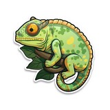 Fototapeta Dinusie - Cartoon sticker of a Chameleon over white background. Generative AI illustration