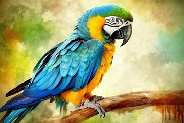 Sticker - colorful parrot perched on a tree branch Generative AI