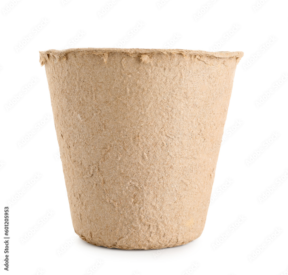 Peat pot for gardening on white background