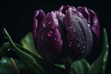 Rain-drenched Purple Tulip. Generative AI