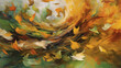 Abstract Autumn Leaves Whirlwind Digital Painting - Fall Season Background Wallpaper - Generative AI