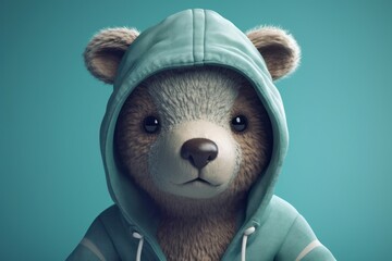 Wall Mural - Anthropomorphic bear dressed in human clothing. humanized animal concept. AI generated, human enhanced