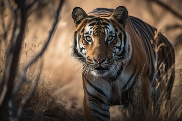 Wall Mural - Beautiful and dangerous tiger in nature. AI generated, human enhanced