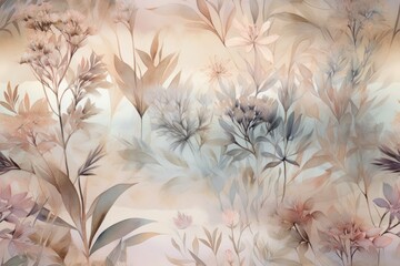 Wall Mural - watercolor painting botanical dream landscape ethereal rough texture, abstract background or wallpaper. AI generated,