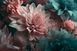 Abstract digital artwork featuring flowers with soft pink and teal tones. Generative AI