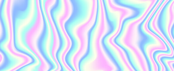 Poster - Holographic background. Unicorn gradient backdrop. Liquid metallic texture. Pastel colors blurred backdrop. Iridescent hologram effect wallpaper for cover, poster, banner. Vector illustration
