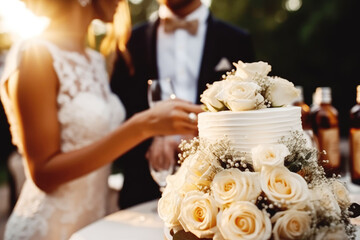 The newlyweds toast with champagne at their wedding