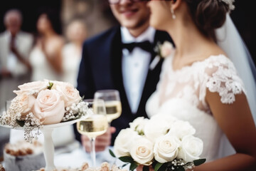 The newlyweds toast with champagne at their wedding