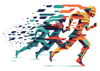 Running Guys in Geometrical Shape with Colorful ART on Transparent Background