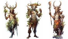 Pagan God Of The Forest / Pan / Robin Goodfellow / Greek God Faun. Watercolour Illustrations Set No 4.