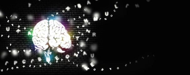 Poster - Brain Decoding concept, decode the brain activity and signal into dialog, AI neuroscience ability, artificial intelligence neural decoding