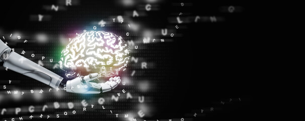 Poster - Decoding the Brain: Using AI and Neuroscience to Convert Brain Signals into Dialogue through Neural Decoding Technology. A robot hand doing the decoder process