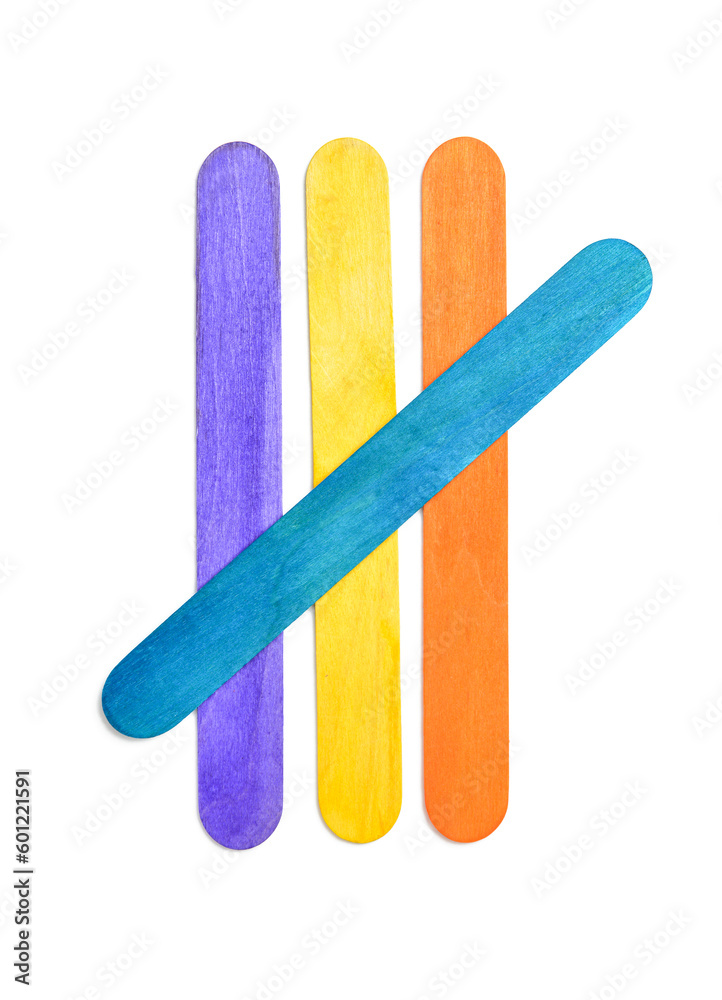 Colorful ice cream sticks on white background