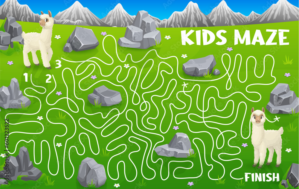 Vector de Stock Labyrinth maze help the llama alpaca find the friend ...